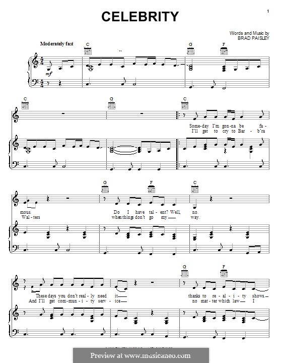 Celebrity: Für Stimme und Klavier (oder Gitarre) by Brad Paisley