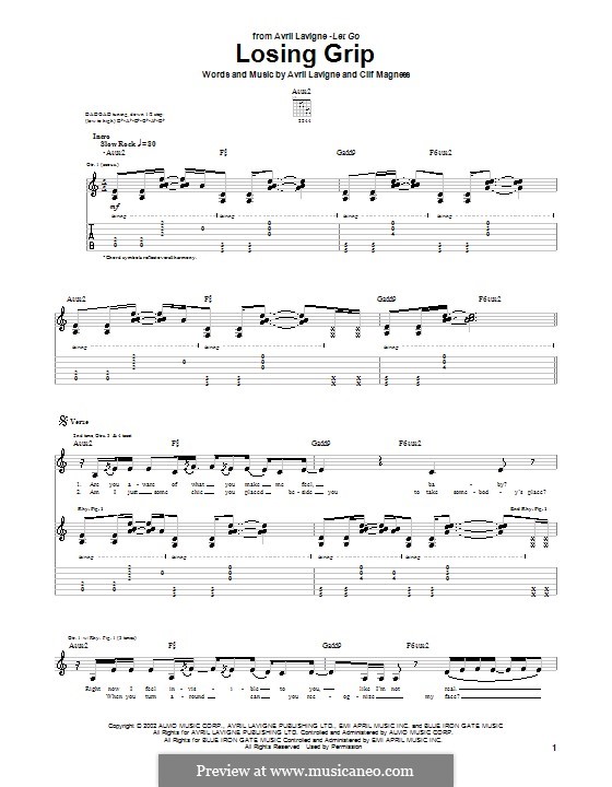 Losing Grip: Für Gitarre mit Tab by Avril Lavigne, Clifton Magness