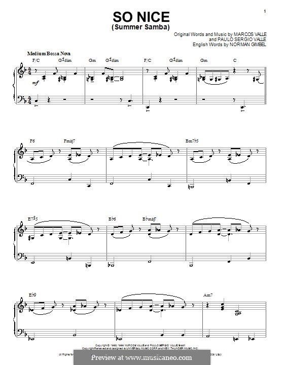 So Nice (Summer Samba): Für Klavier (jazz version) by Marcos Valle, Paulo Sergio Valle