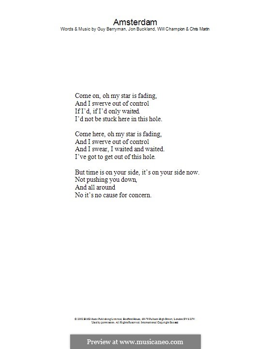 Amsterdam (Coldplay): Lyrics by Chris Martin, Guy Berryman, Jonny Buckland, Will Champion