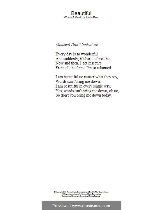 Beautifull (Christina Aguilera & Beverly McClellan): Text by Linda Perry