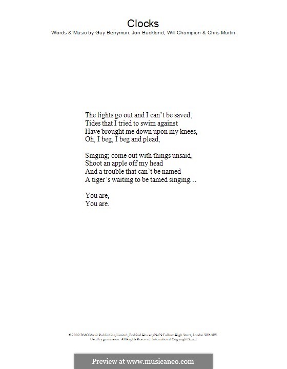 Vocal version: Text by Chris Martin, Guy Berryman, Jonny Buckland, Will Champion