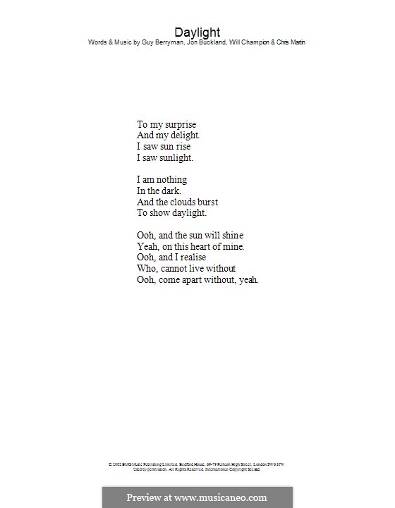 Daylight (Coldplay): Lyrics by Chris Martin, Guy Berryman, Jonny Buckland, Will Champion