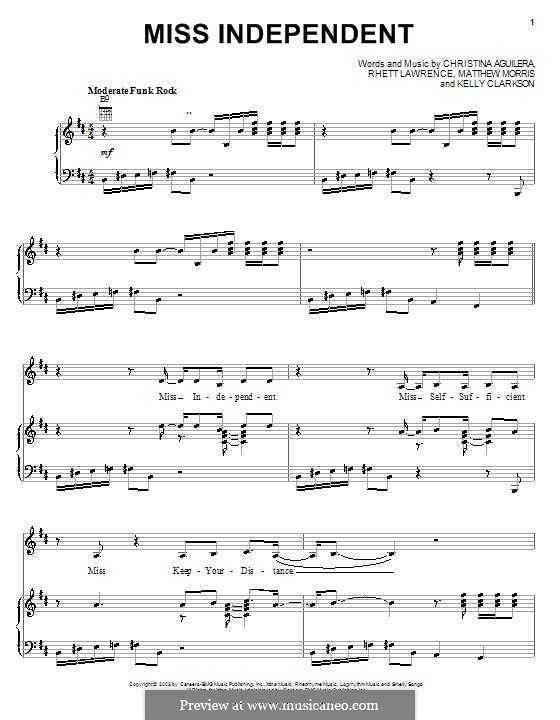 Miss Independent (Kelly Clarkson): Für Stimme und Klavier (oder Gitarre) by Christina Aguilera, Matthew B. Morris