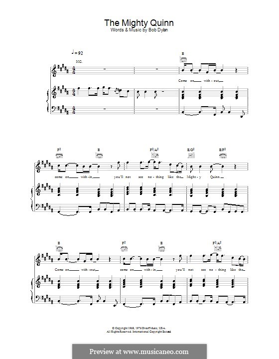 Quinn the Eskimo (The Mighty Quinn): Für Stimme und Klavier (oder Gitarre) by Bob Dylan