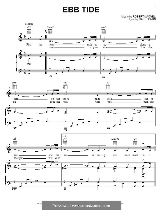 Ebb Tide (The Righteous Brothers): Für Stimme und Klavier (oder Gitarre) by Carl Sigman, Robert Maxwell