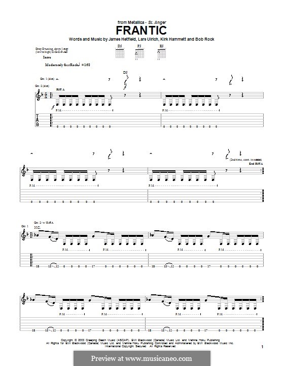 Frantic (Metallica): Für Gitarre mit Tabulatur by Bob Rock, James Hetfield, Kirk Hammett, Lars Ulrich