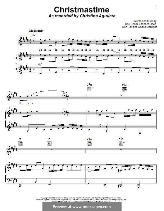 Christmastime (Christina Aguilera): Für Stimme und Klavier (oder Gitarre) by Chaka Blackmon, Ray Cham, Ronald Fair, Stephen Brown