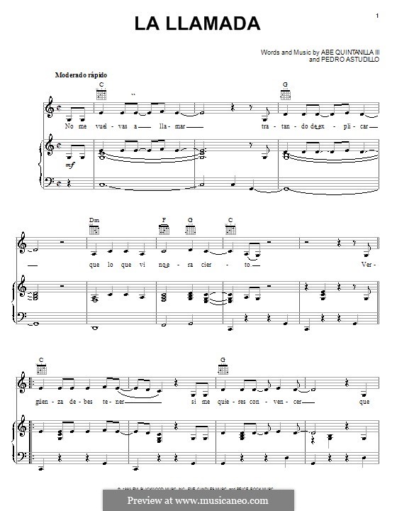 La Llamada (A.B. Quintanilla III): Für Stimme und Klavier (oder Gitarre) by Pete Astudillo