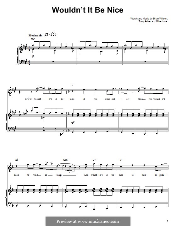 Wouldn't It Be Nice (The Beach Boys): Für Stimme und Klavier (oder Gitarre) by Brian Wilson, Mike Love, Tony Asher