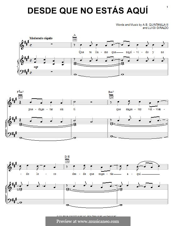 Desde Que no Estas Aqui: Für Stimme und Klavier (oder Gitarre) by Luigi Giraldo