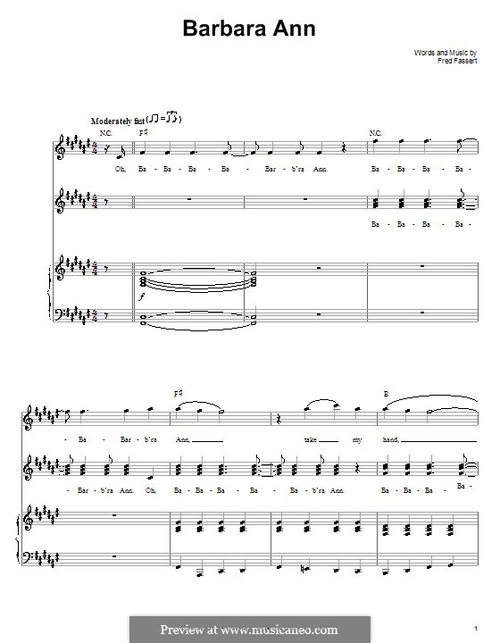 Barbara Ann (The Beach Boys): Für Stimme und Klavier (oder Gitarre) by Fred Fassert