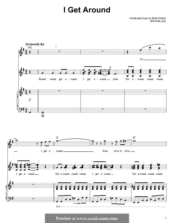 I Get Around (The Beach Boys): Für Stimme und Klavier (oder Gitarre) by Brian Wilson, Mike Love
