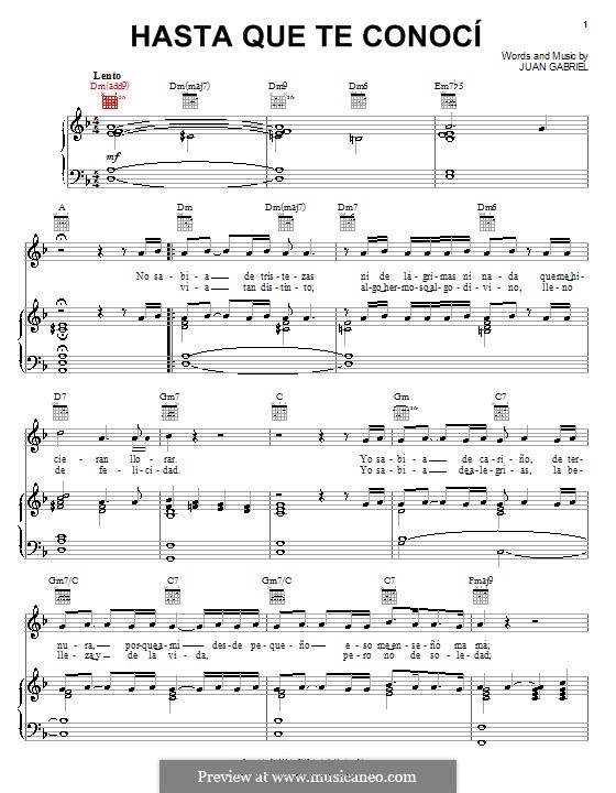 Hasta que te conoci: Für Stimme und Klavier (oder Gitarre) by Juan Gabriel