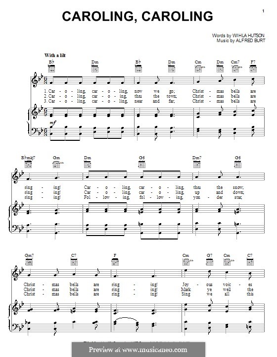 Caroling, Caroling (Nat King Cole): Für Stimme und Klavier (oder Gitarre) by Alfred Burt