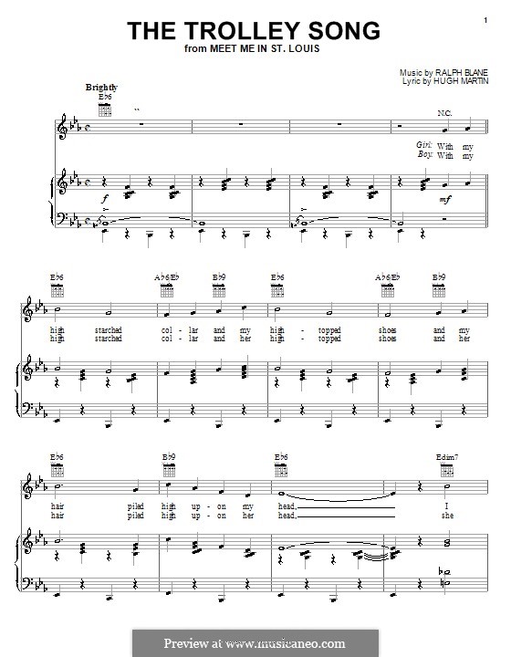The Trolley Song (from Meet Me in St. Louis): Für Stimme mit Klavier oder Gitarre (Judy Garland) by Hugh Martin, Ralph Blane