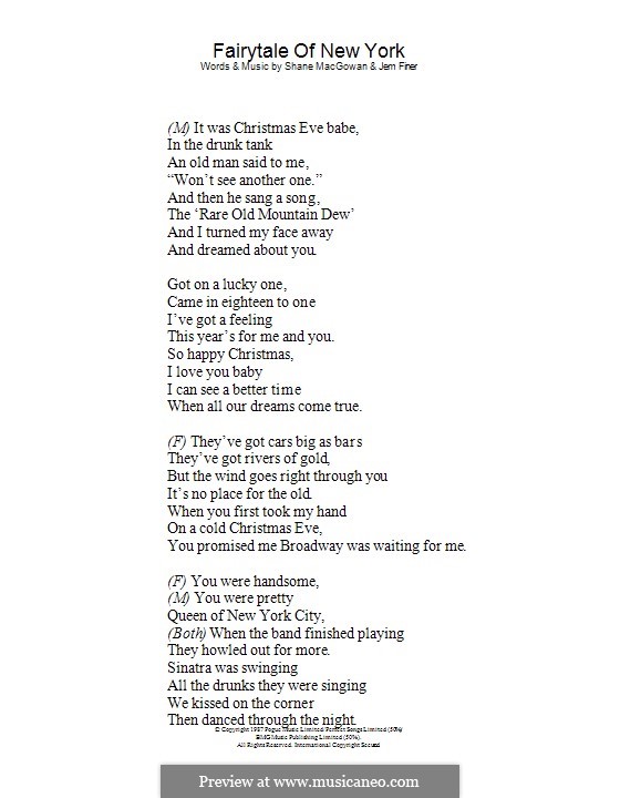 Fairytale of New York (The Pogues & Kirsty MacColl): Text by Jem Finer, Shane MacGowan