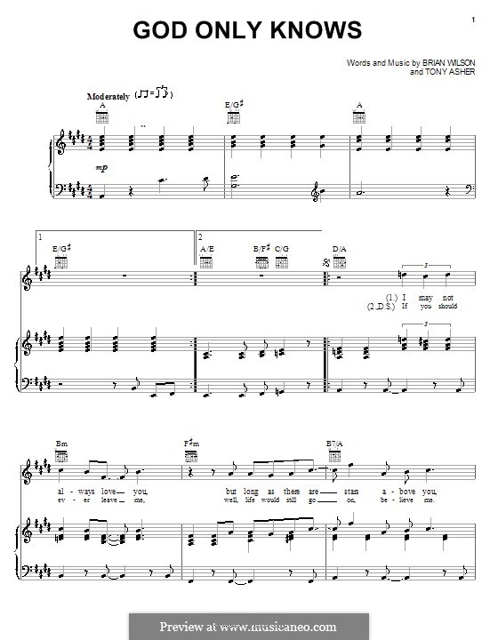 God Only Knows (The Beach Boys): Für Stimme und Klavier (oder Gitarre) by Brian Wilson, Tony Asher