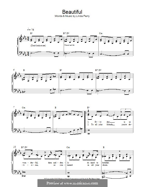 Beautifull (Christina Aguilera & Beverly McClellan): Für Klavier, leicht (E Flat Major) by Linda Perry