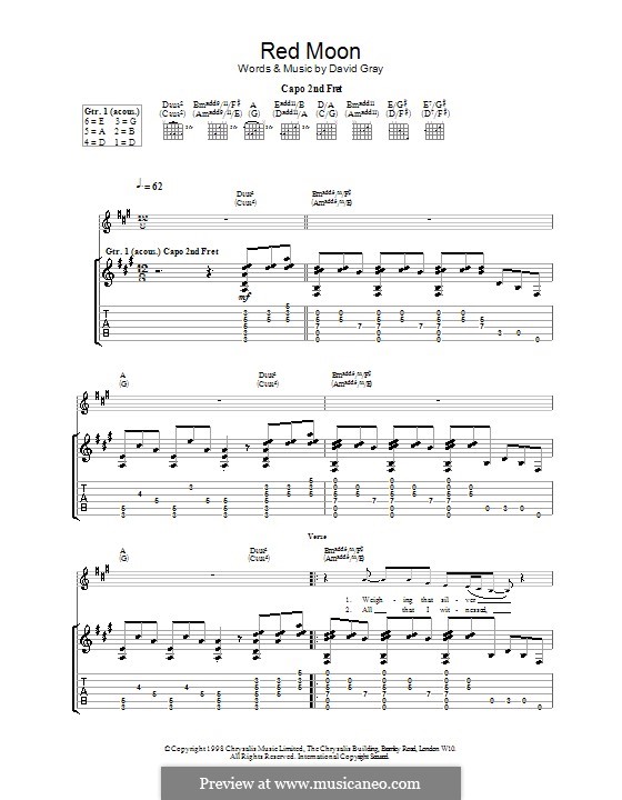 Red Moon: Für Gitarre mit Tabulatur by David Gray