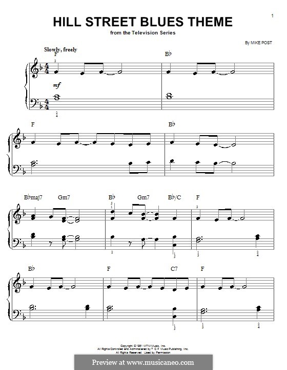 Hill Street Blues Theme: Einfache Noten für Klavier by Mike Post