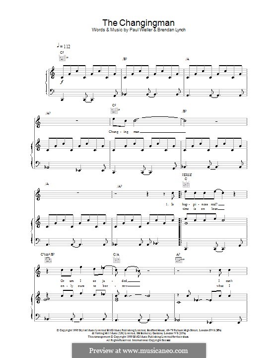 The Changingman: Für Stimme und Klavier (oder Gitarre) by Brendan Lynch, Paul Weller
