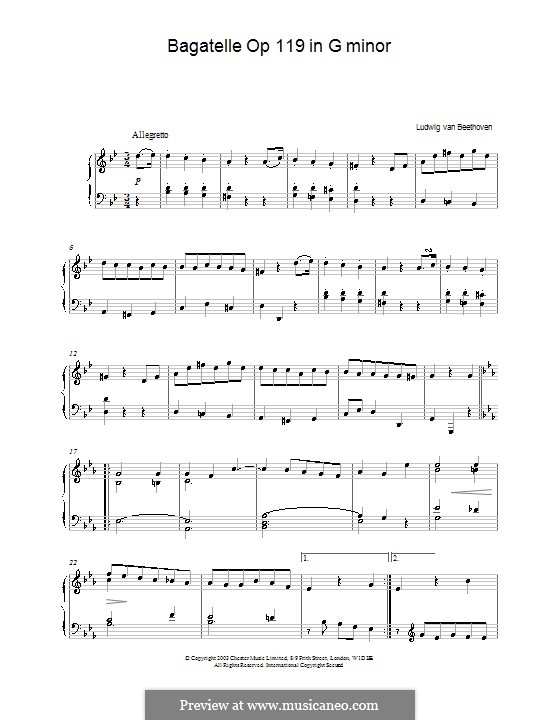 Elf neue Bagatellen für Klavier, Op.119: Bagatelle Nr.1 (Noten von hoher Qualität) by Ludwig van Beethoven