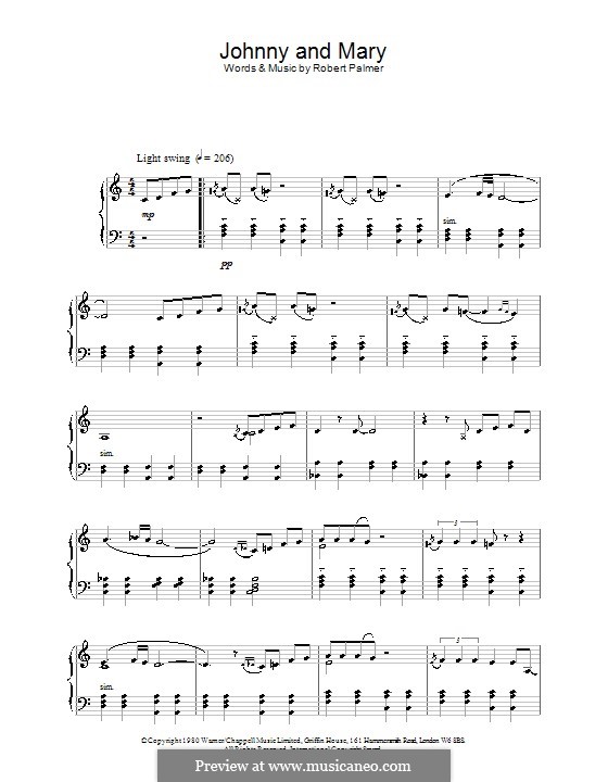 Johnny and Mary: Für Klavier by Robert Palmer
