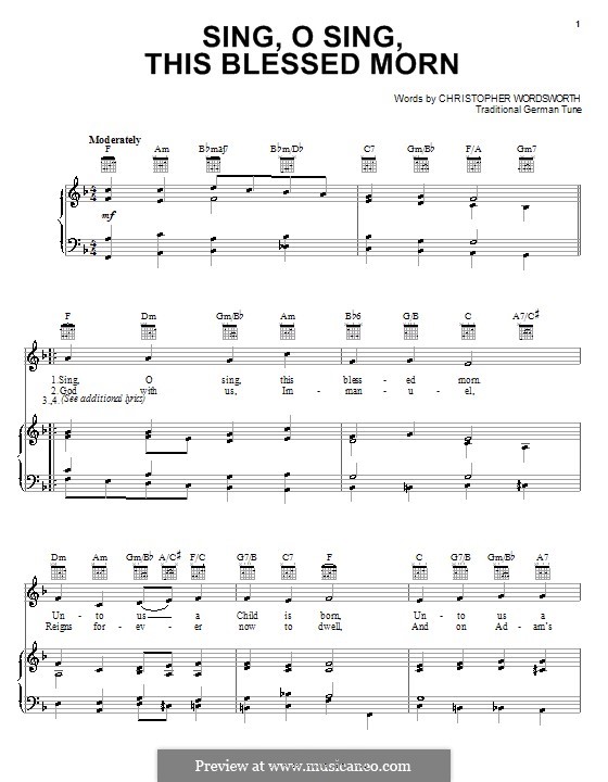 Sing, o Sing, This Blessed Morn: Für Stimme und Klavier (oder Gitarre) by folklore
