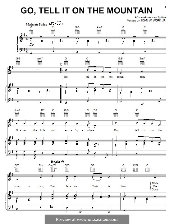 Go, Tell it on the Mountain (Printable Scores): Für Stimme und Klavier (oder Gitarre) by folklore
