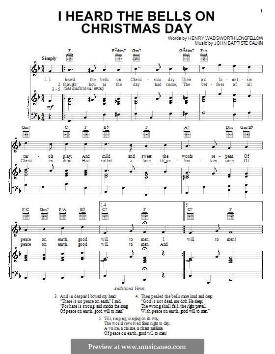 I Heard the Bells on Christmas Day: Für Stimme und Klavier (oder Gitarre) by John Baptiste Calkin