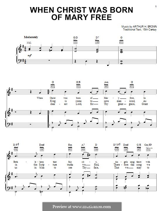 When Christ Was Born of Mary Free: Für Stimme und Klavier (oder Gitarre) by Arthur Henry Brown