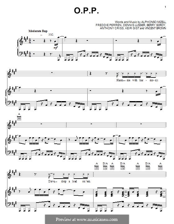 O.P.P. (Naughty By Nature): Für Stimme und Klavier (oder Gitarre) by Alphonso Mizell, Berry Gordy, Dennis Lussier, Freddie Perren