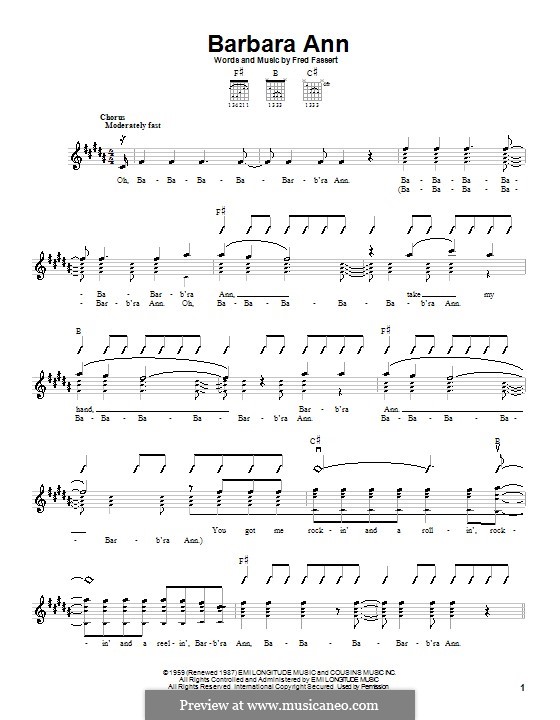 Barbara Ann (The Beach Boys): Für Gitarre (mit Schlagmuster) by Fred Fassert
