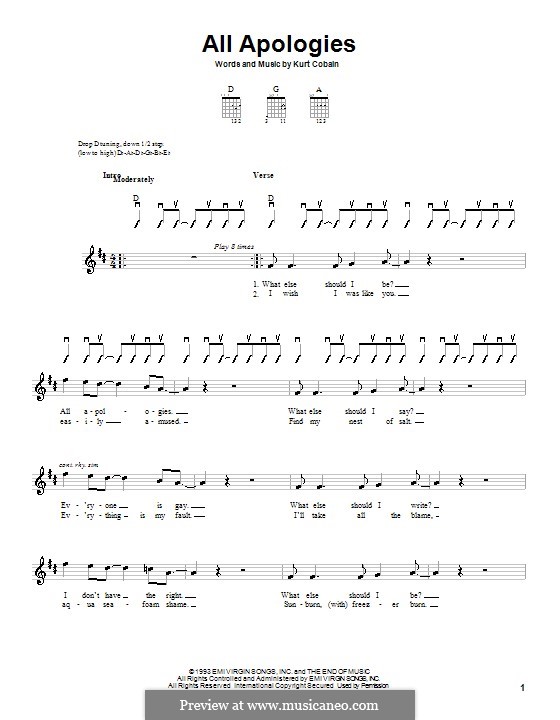 All Apologies (Nirvana): Für Gitarre (mit Schlagmuster) by Kurt Cobain