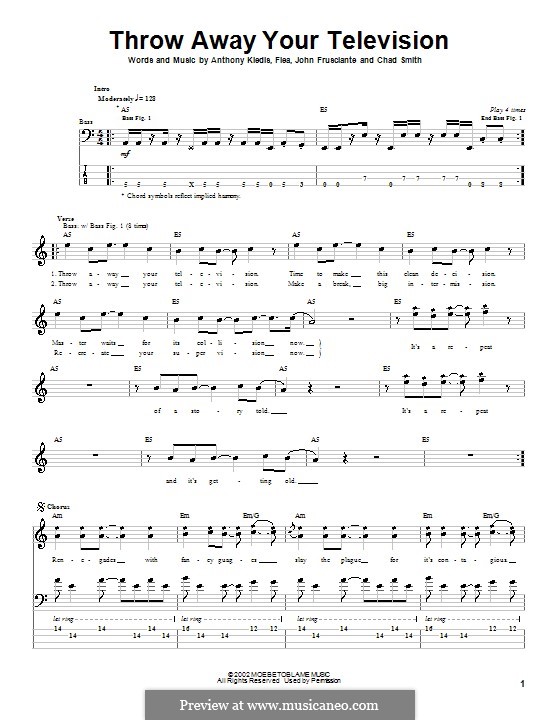 Throw Away Your Television (Red Hot Chili Peppers): Für Bassgitarre mit Tabulatur by Flea, Anthony Kiedis, Chad Smith, John Frusciante
