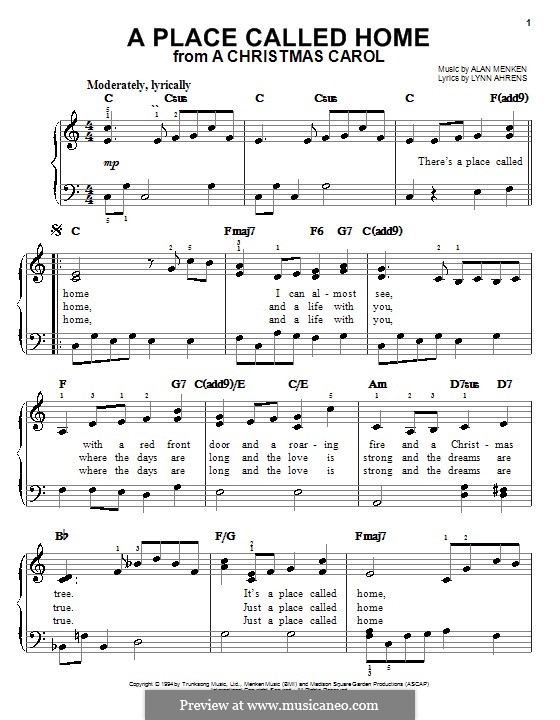 A Place Called Home (from A Christmas Carol): Einfache Noten für Klavier by Alan Menken