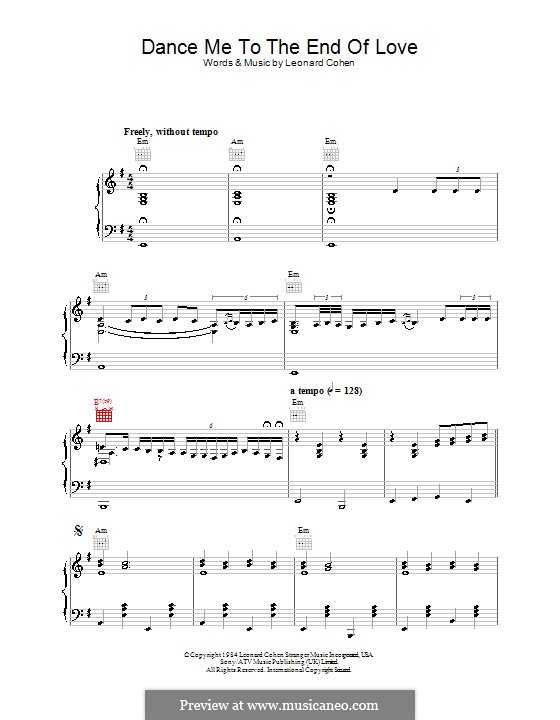 Dance Me to the End of Love: Für Stimme und Klavier (oder Gitarre) by Leonard Cohen