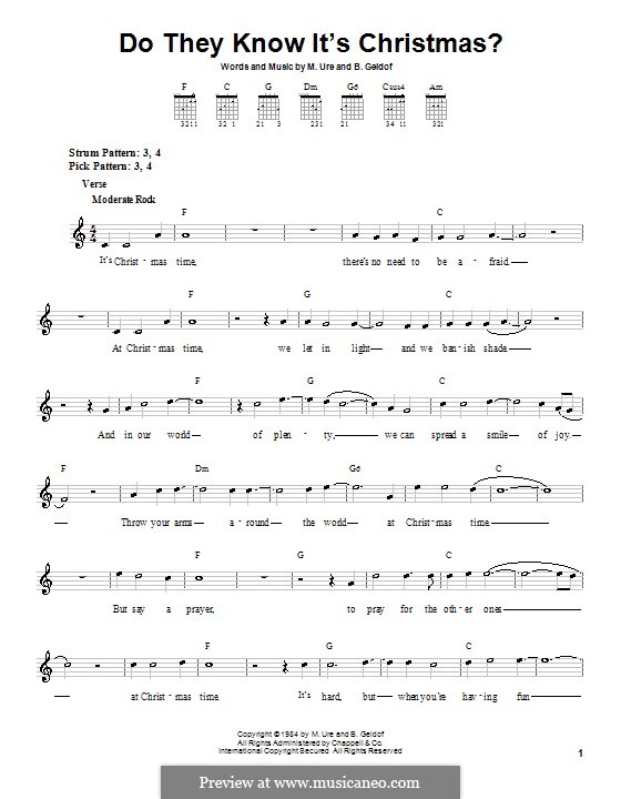 Do They Know It's Christmas? (Feed the World): Für Gitarre (Sehr leichte Fassung) by Bob Geldof, Midge Ure