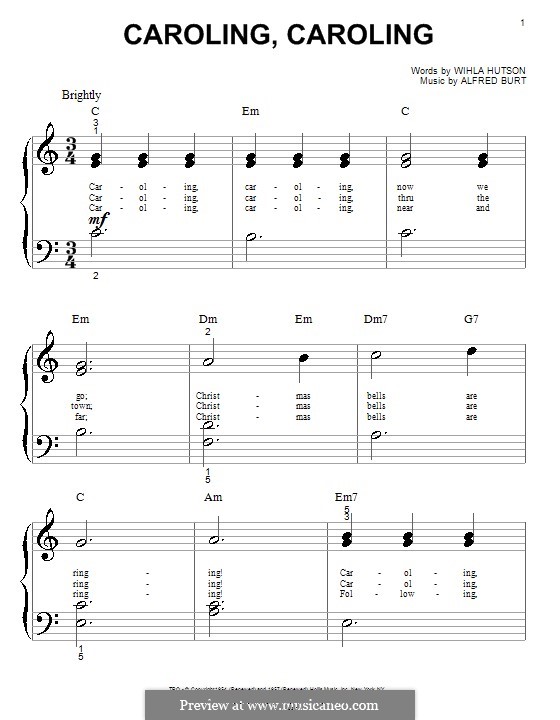 Caroling, Caroling (Nat King Cole): Für Klavier (sehr leichte Fassung) by Alfred Burt