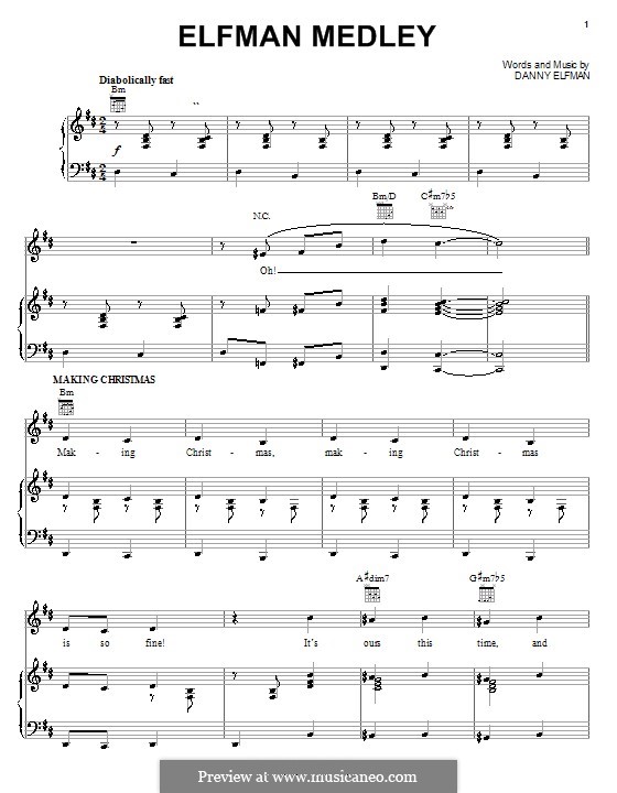 Elfman Medley (from Disneyland's Haunted Mansion Holiday): Für Stimme und Klavier (oder Gitarre) by Danny Elfman