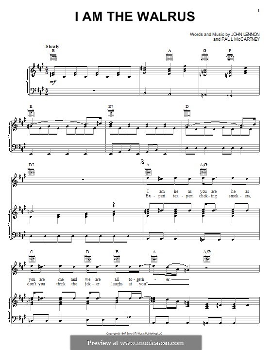 I am the Walrus (The Beatles): Für Stimme und Klavier (oder Gitarre) by John Lennon, Paul McCartney