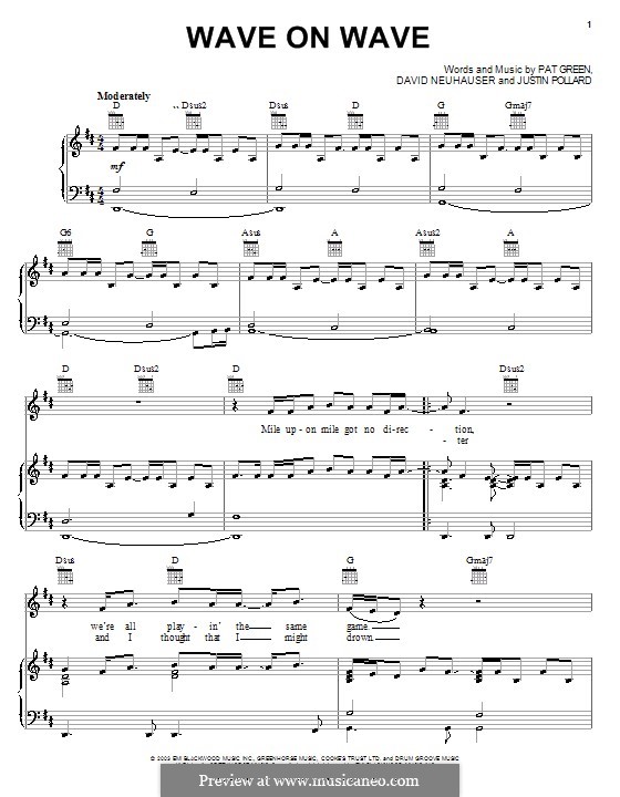 Wave on Wave (Pat Green): Für Stimme und Klavier (oder Gitarre) by David Neuhauser, Justin Pollard