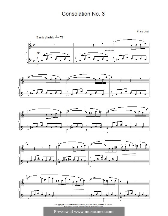 Consolations, S.172: Nr.3. Version in C-Dur by Franz Liszt