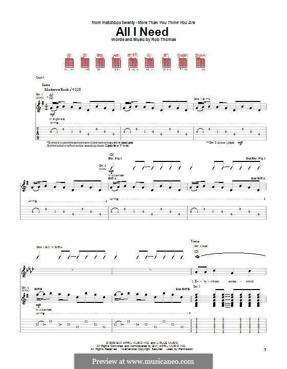 All I Need (Matchbox Twenty): Für Gitarre mit Tab by Rob Thomas
