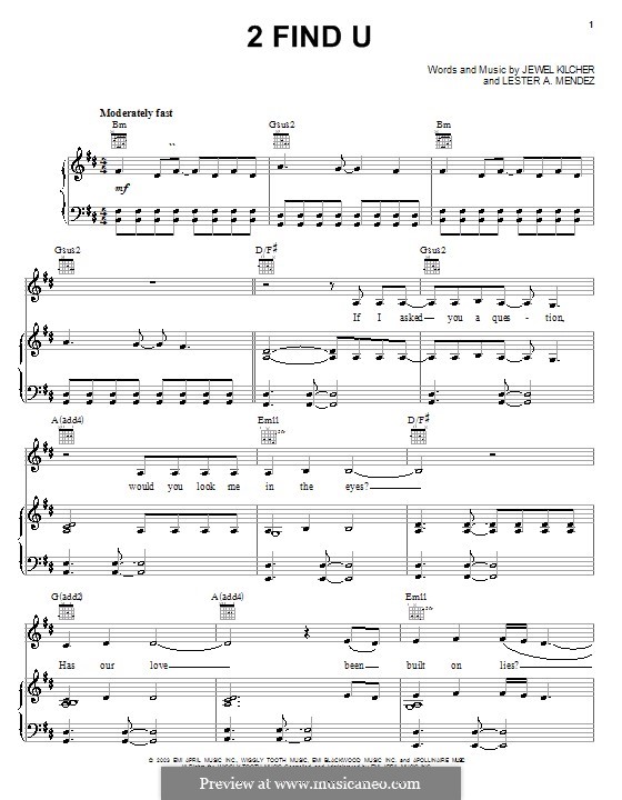 2 Find U (Jewel): Für Stimme und Klavier (oder Gitarre) by Jewel Kilcher, Lester A. Mendez