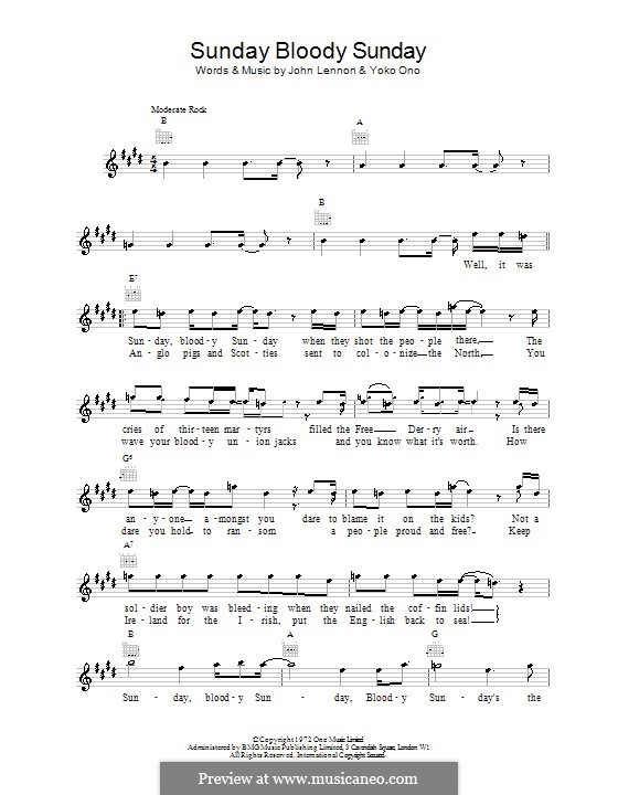 Sunday Bloody Sunday: Melodie, Text und Akkorde by John Lennon
