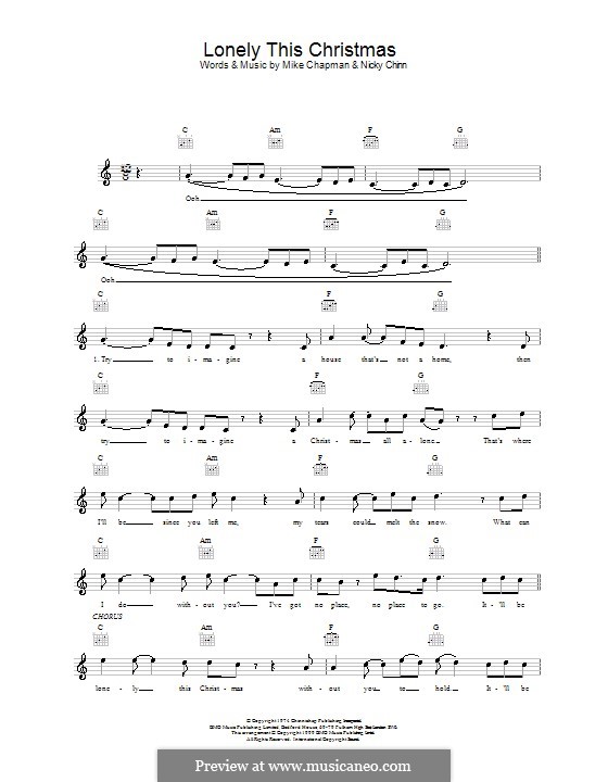 Lonely This Christmas (Mud): Melodie, Text und Akkorde by Mike Chapman, Nicky Chinn