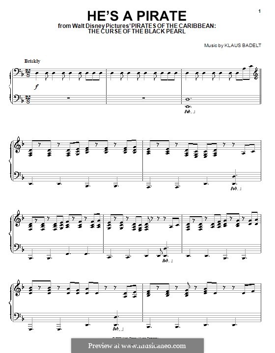 He's a Pirate (from Pirates of the Caribbean: The Curse of the Black Pearl): Für Klavier by Klaus Badelt