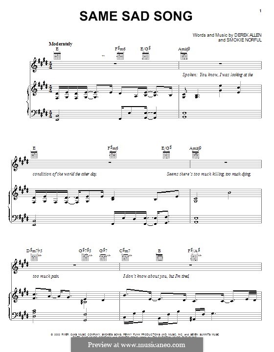 Same Sad Song (Smokie Norful): Für Stimme und Klavier (oder Gitarre) by Derek Allen